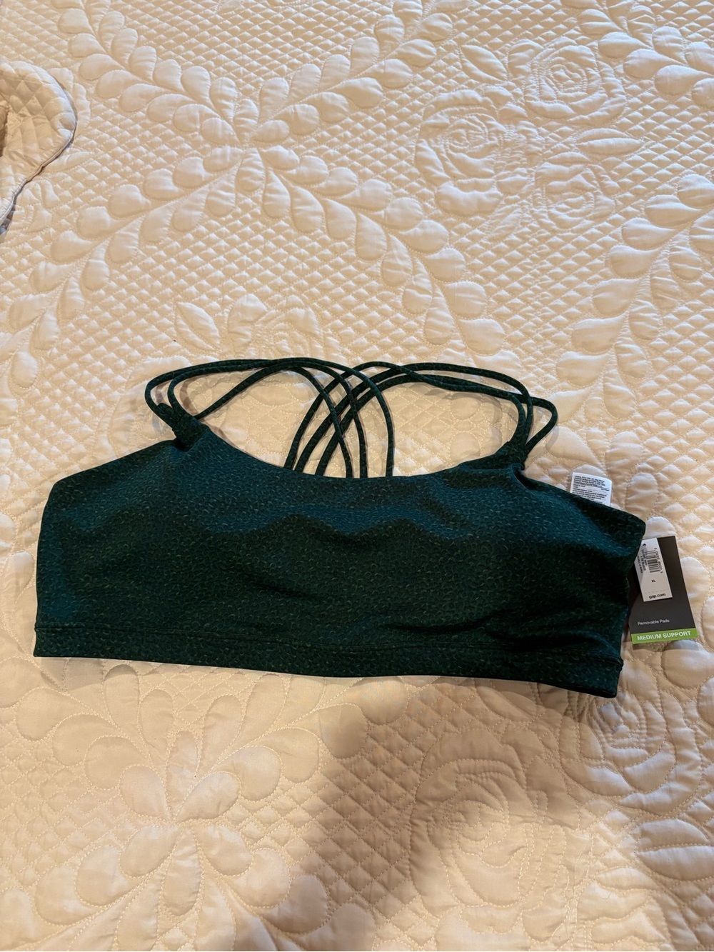 GapFit Eclipse Medium Support Strappy Sports Bra dark forest green NWT XL